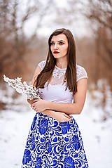 Sukne - Dámska sukňa dlhá  modré kvety (obvod pása do 80cm) - 10431445_