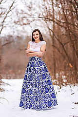 Sukne - Dámska sukňa dlhá  modré kvety (obvod pása do 80cm) - 10431447_