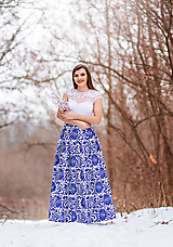 Sukne - Dámska sukňa dlhá  modré kvety (obvod pása do 80cm) - 10431448_