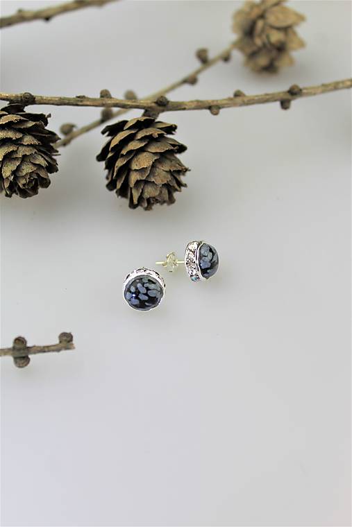 Náušnice - obsidián náušnice napichovacie luxusné - 10437257_