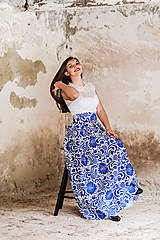 Sukne - Dámska sukňa dlhá  modré kvety (obvod pása do 80cm) - 10436253_