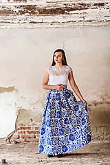 Sukne - Dámska sukňa dlhá  modré kvety (obvod pása do 80cm) - 10436255_