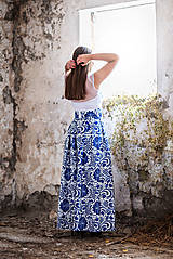 Sukne - Dámska sukňa dlhá  modré kvety (obvod pása do 80cm) - 10436257_