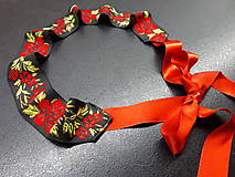 Opasky - Folk opasok kvetinový červeno-čierna kombinácia (Jednostranný s červenou stuhou) - 10440260_