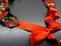 Opasky - Folk opasok kvetinový červeno-čierna kombinácia (Jednostranný s červenou stuhou) - 10440262_