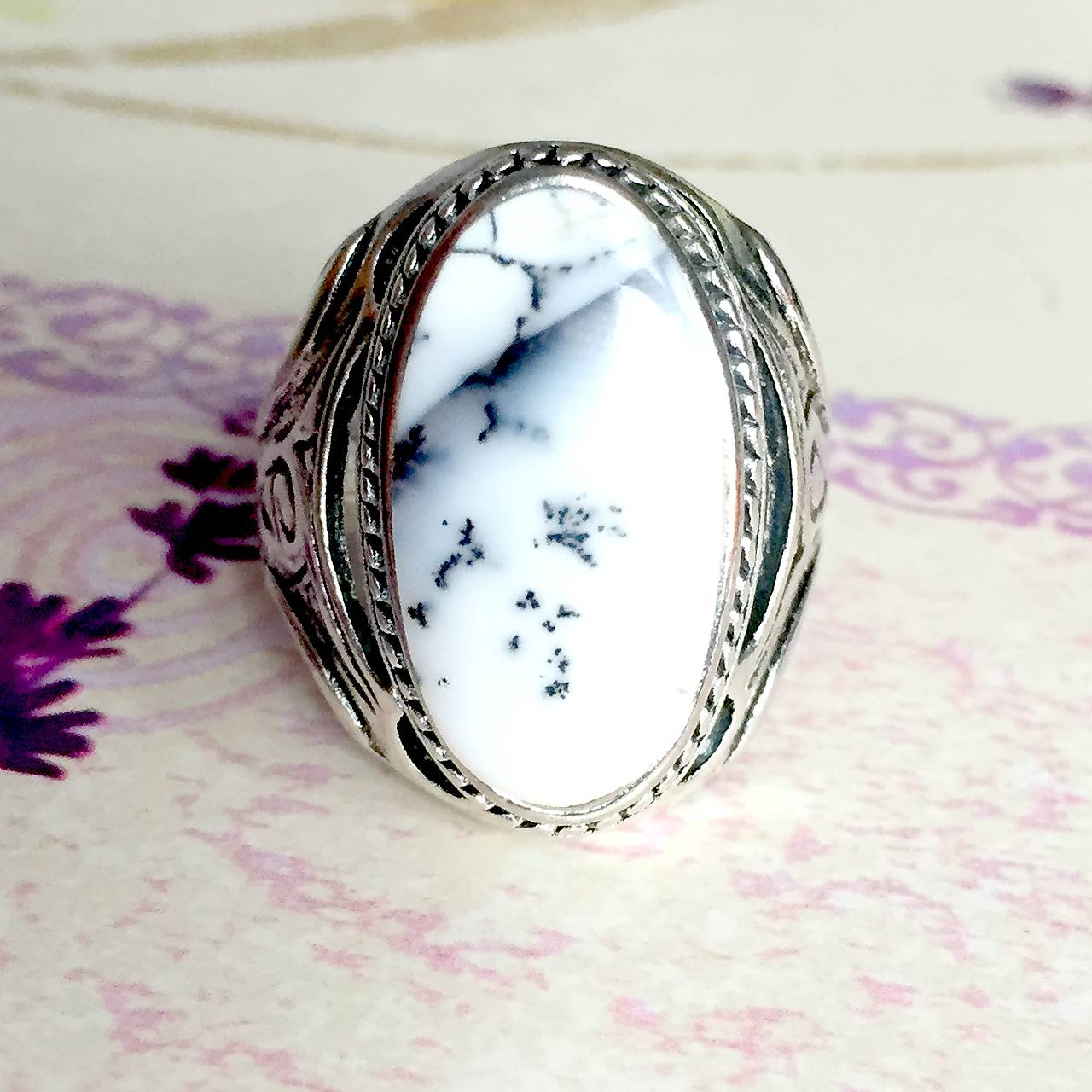 Dendritic Opal Massive Ring / Prsteň s dendritickým opálom #1511