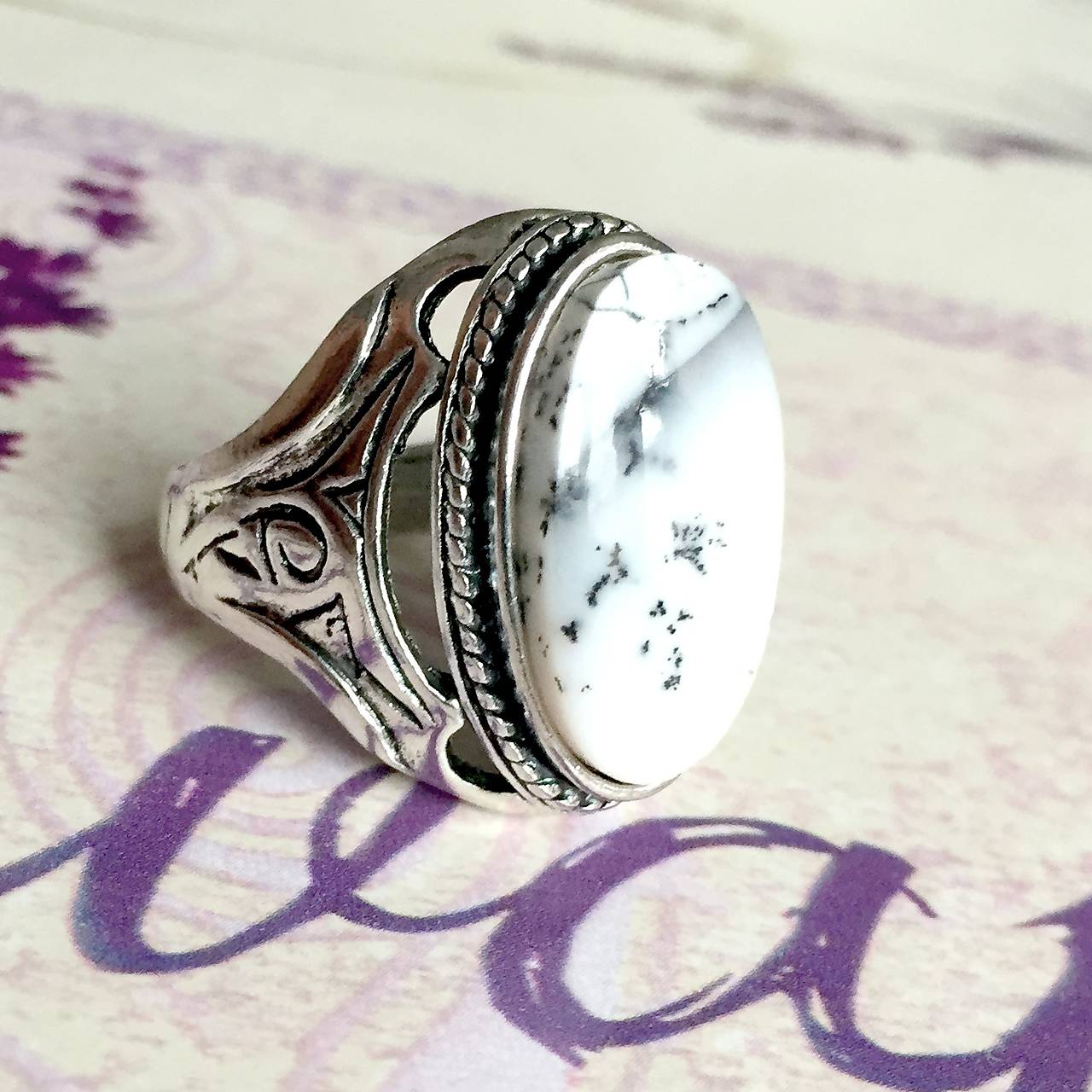 Dendritic Opal Massive Ring / Prsteň s dendritickým opálom #1511