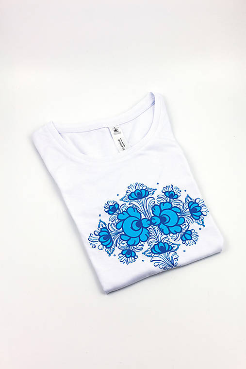  - Modraské tričko s ružou, DÁMSKE (XS) - 10440479_