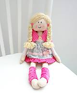 Hračky - Kvetka, bábika v ružovo-sivých šatách - 10450896_