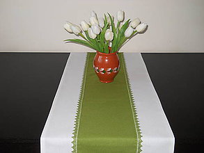 Úžitkový textil - Štóla - Zeleno - biela s čipkou - 10454344_