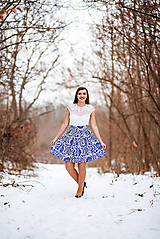 Sukne - Dámska spoločenská sukňa krátka modré kvety - 10456927_