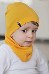 Detské čiapky - 100% merino Celoročný tenší set -žltá - 10465252_