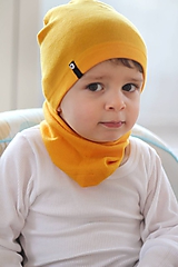 Detské čiapky - 100% merino Celoročný tenší set -žltá - 10465254_