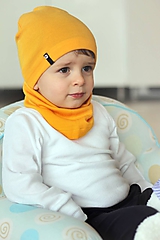 Detské čiapky - 100% merino Celoročný tenší set -žltá - 10465255_