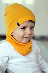Detské čiapky - 100% merino Celoročný tenší set -žltá - 10465256_