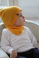 Detské čiapky - 100% merino Celoročný tenší set -žltá - 10465797_