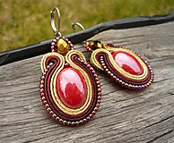 Náušnice - Soutache náušnice Orient...zlato, škorica a čerešňa - 10469966_