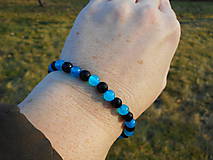 Náramky - blue and black stones - 10478764_