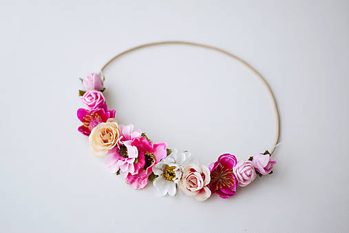  - Ružová elastická čelenka s kvetinami - 10477257_