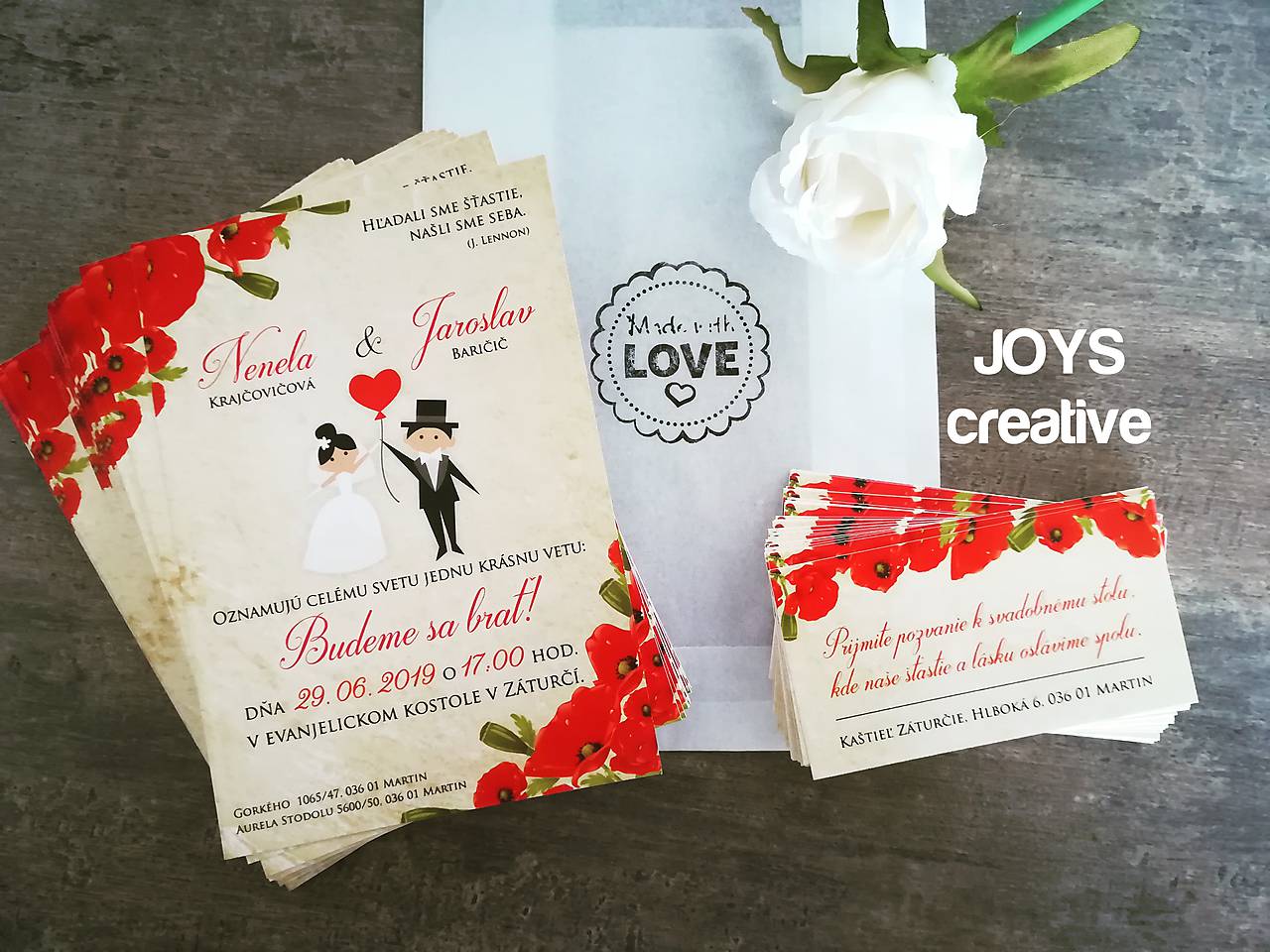 Svadobné oznámenie divé maky, červené maky
