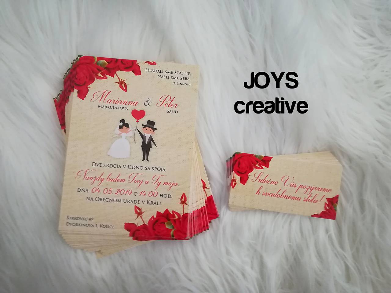 Svadobné oznámenie ruže, juta, vrecovina