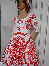 FLORAL FOLK " Slovenská ornamentika" midi šaty v červenom
