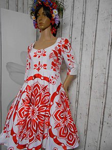 Šaty - FLORAL FOLK " Slovenská ornamentika" midi šaty v červenom - 10482831_