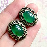 Náušnice - Vintage Green Agate Stud Earrings / Náušnice so zeleným achátom N0005 - 10487003_