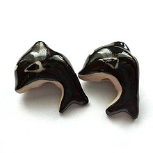 Korálky - Porcelánový delfín 14x20mm-1ks (čierna) - 10492956_