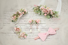 Opasky - Romantický ružový kvetinový set (opasok a náramok, klipy na topánky, náušnice, motýlik) - 10495927_