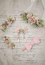 Opasky - Romantický ružový kvetinový set (opasok a náramok, klipy na topánky, náušnice, motýlik) - 10495929_