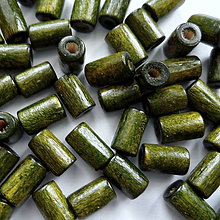 Korálky - Drevený valček 8x4mm-10g (tm.zelená) - 10495884_