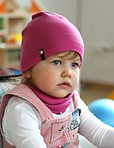 Detské čiapky - 100% merino Celoročný tenší set -ružová (bez vyšitia mena,či iniciálky) - 10496628_