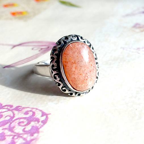 Prstene - Filigree Sunstone AG925 Ring / Strieborný vintage prsteň so slnečným kameňom /A0045 - 10502053_