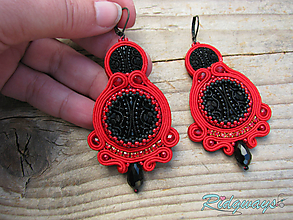 Náušnice - Button collection...soutache (Red/Black) - 10505744_