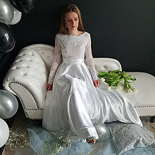 Šaty - Svadobné šaty s dlhým rukávom a kruhovou saténovou sukňou - 10506604_