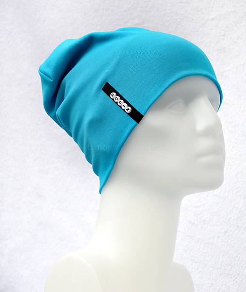 Detské čiapky - Čiapka Elastic tyrkis s menom - 10504022_