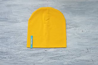 Detské čiapky - Čiapka Elastic žltá s menom (tyrkisový štítok) - 10504079_