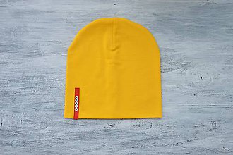 Detské čiapky - Čiapka Elastic žltá s menom (červený štítok) - 10504080_