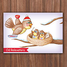 Papiernictvo - Zimná pohľadnica - hladné vtáčiky vykúkajúce z hniezda - 10507427_