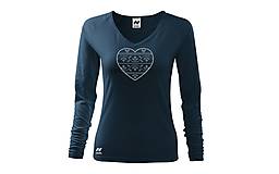 Topy, tričká, tielka - Vyšívané dámske tričko s folklórnym motívom srdca, dlhý rukáv (Modrá) - 10508810_