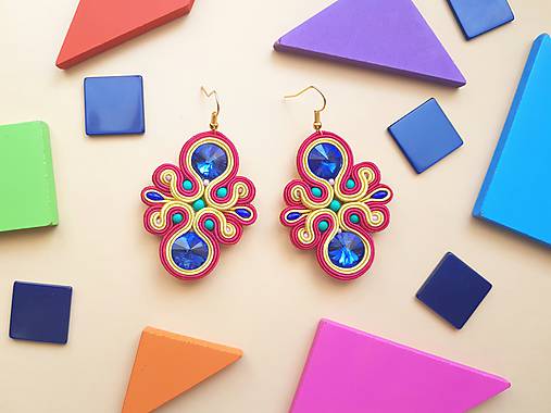 Náušnice - Rainbow - ručne šité šujtášové náušnice - soutache earring - 10512574_