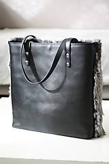 Veľké tašky - Koženo-kožušinová SHOPPER kabelka-ČIERNO-SIVÁ - 10512594_