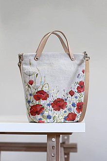 Kabelky - Ručne maľovaná crossbody ľanová kabelka "Lúčne kvety" - 10518799_