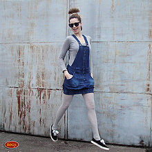 Šaty - výrazná elastická džínová sukně s laclem, balonová - 36,38,40,42 - 10525809_