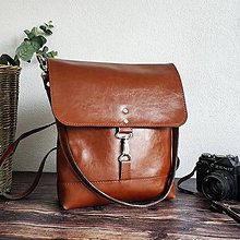 Batohy - Kožený batoh Lara (koňakový-tmavý) - 10534155_