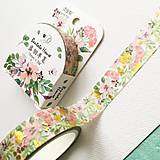 Papier - dekoračná papierová páska Ružové kvety - 10535341_