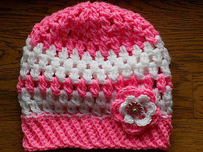 Detské čiapky - hačkovaná čiapka - ružovo biela - 10538606_