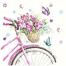 Papier - Servítka Bicykel s kvetmi a motýle 4ks (S300) - 10539689_