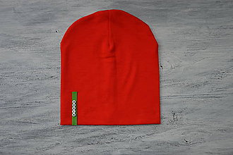 Detské čiapky - Čiapka Elastic červená s menom (zelený štítok) - 10540435_